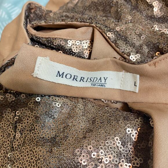 Morrisday The Label Brown Sequined Halter Mini Cocktail Dress Open Back Size L - Picture 2 of 5